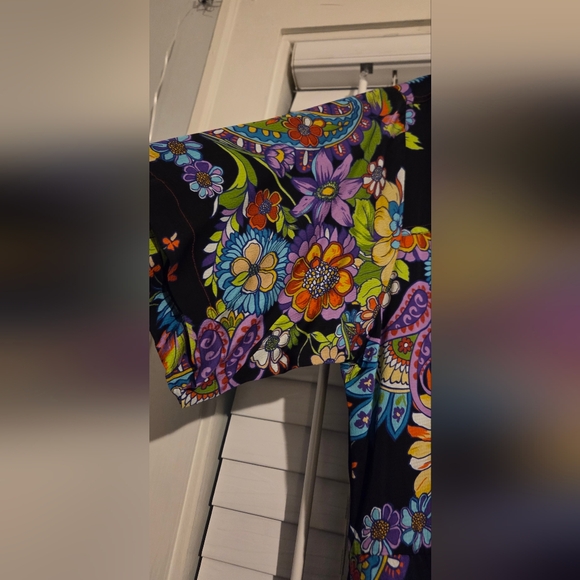 NWT Johnny Was Catriona Black Midi Dress with Colorful Floral Patterns Size L - Picture 7 of 13